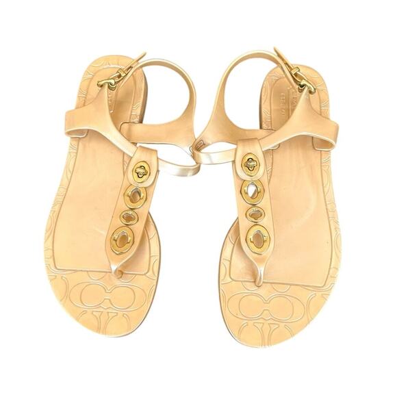 Coach Phila‎ Women’s Jelly Thong Sandals Size 6 Gold - Picture 1 of 14